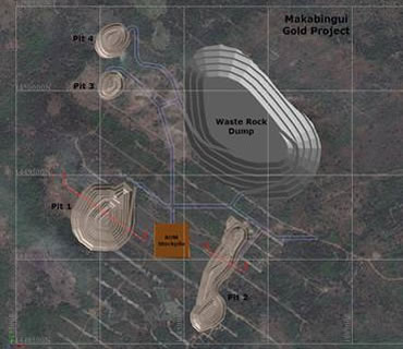 Figure 1. Mine Plan View Showing Pits and Waste Dump